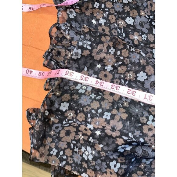 Zara Womens Black Floral Chiffon Dress Size Medium Sleeveless V-Neck - Picture 8 of 8